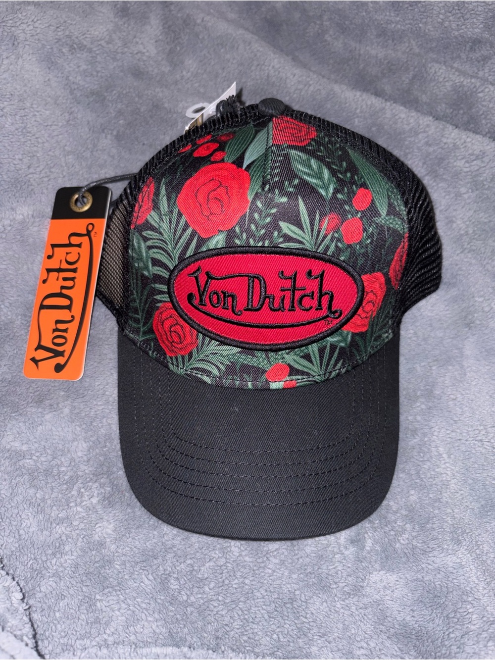 Von Dutch Black and Red Floral Trucker Hat